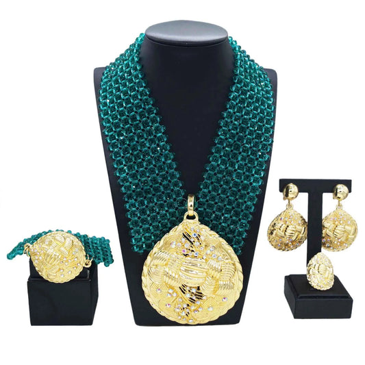Zhuerrui Favors Women's Gold Jewelry Sets Blue Pearl Necklace Bracelet Jewelry Set Beautiful Bridal Costume Accessories H40034