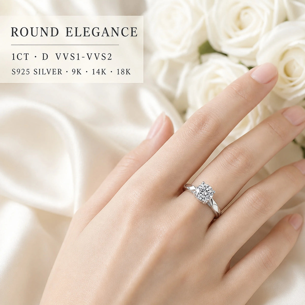 Gioiellieri IGI Certified D VVS1 VVS2 High Clarity Round Brilliant Lab Grown Diamond Ring 1CT 9K 10K 14K 18K Gold Women Fashion Ring