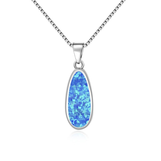Tiktok Ins Hot Trend Blue Copper Opal Water Drop Necklace-Dainty Silver Plated Chains Pendant Jewelry for Women's Anniversary