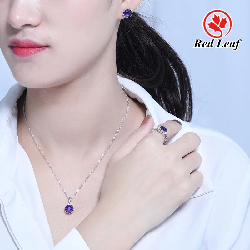 S&S 5A CZ 925 Silver Jewellery Set | Round Cut Stud Earrings & Pendant Necklace | Red, Blue & Purple | S&S Collection