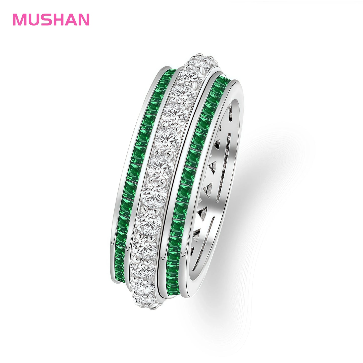 MUSHAN Jewelry Factory 925 Sterling Silver Round Ring Wedding Bands 1.5mm Rotatable High Carbon Diamond Fine Rings for Women