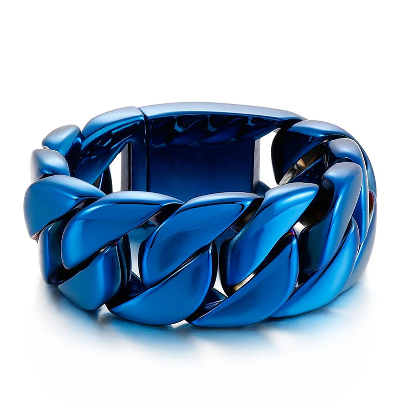 KALEN 215/220/230mm Blue/Rainbow Stainless Steel Hip-hop Cuban Link Bracelets