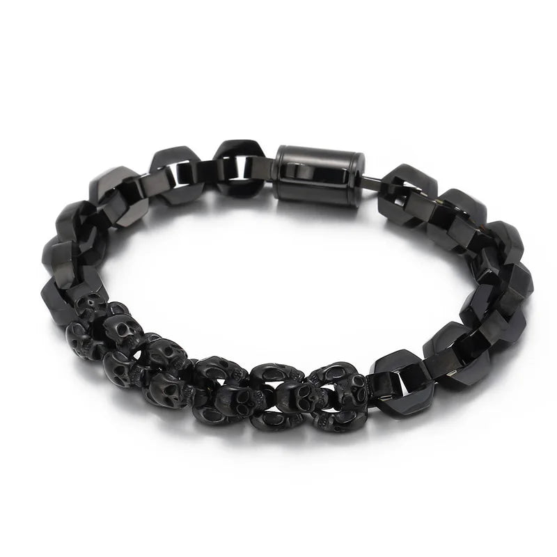 KALEN Silver/Gold/Black Fine Jewelry Fashion Bracelets Men Stainless Steel Punk Skull Links Bracelet Homme