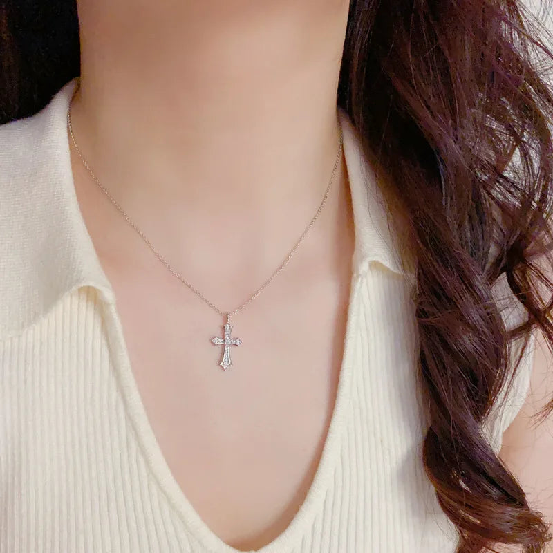 Wholesale Fashion Exquisite Cross Necklace and Earrings Set with Zircon Luxury Real Gold Plated Jewelry Set for Women