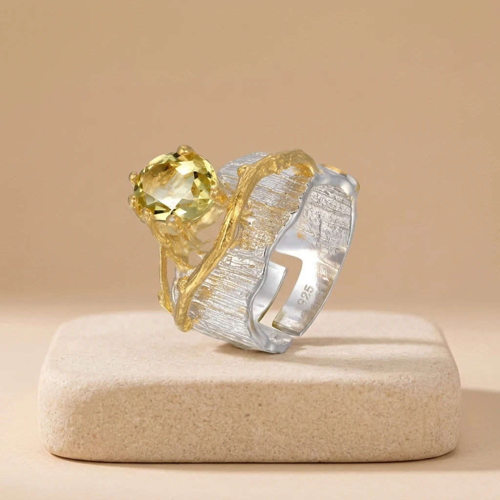 Special Design Saudi Arabia Citrine 925 Sterling Silver Thickness Ring