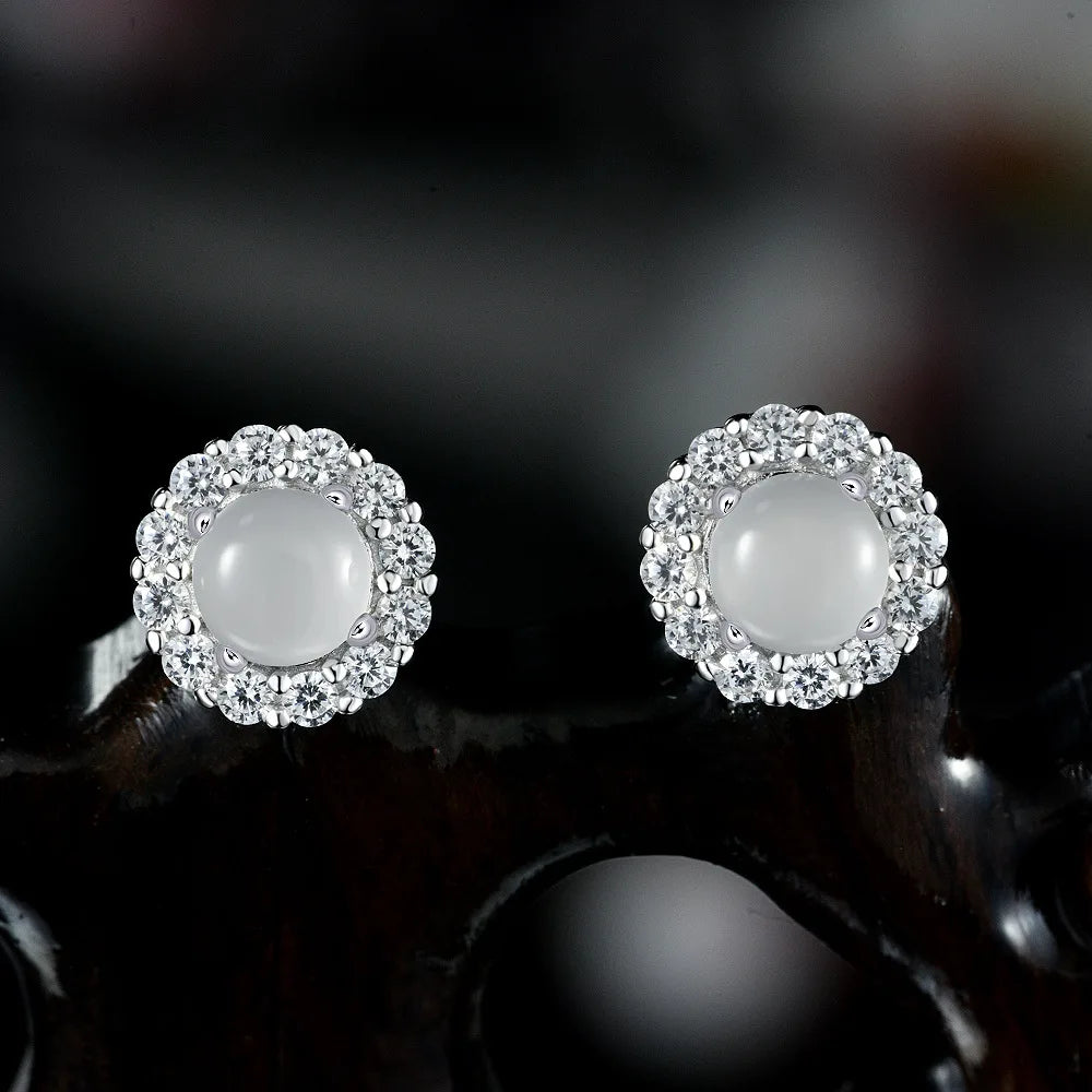 SILVERELLI 2026 Ice Transparent Round 5mm Chalcedony Stud Earrings for Women | 925 Silver