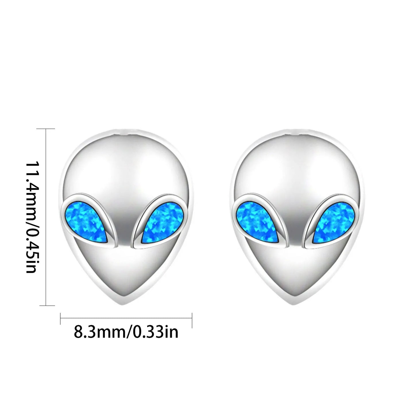 Whimsical Alien Opal Stud Earrings - Blue Fire Opal Eye Detail Design | Playful Daily Jewelry Bulk Gifts