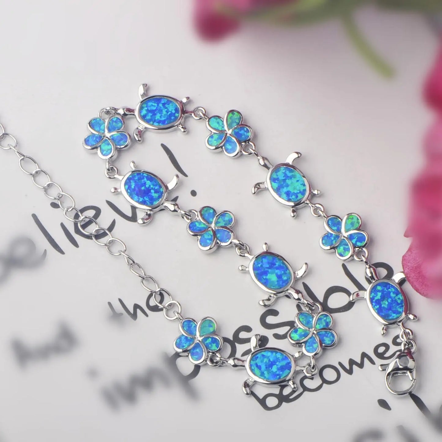 Hawaiian Beach Turtle Flower Christian Opal Beaded Trendy Silver Plated Brass Fashion Jewelry for Women's Anniversary Bulk