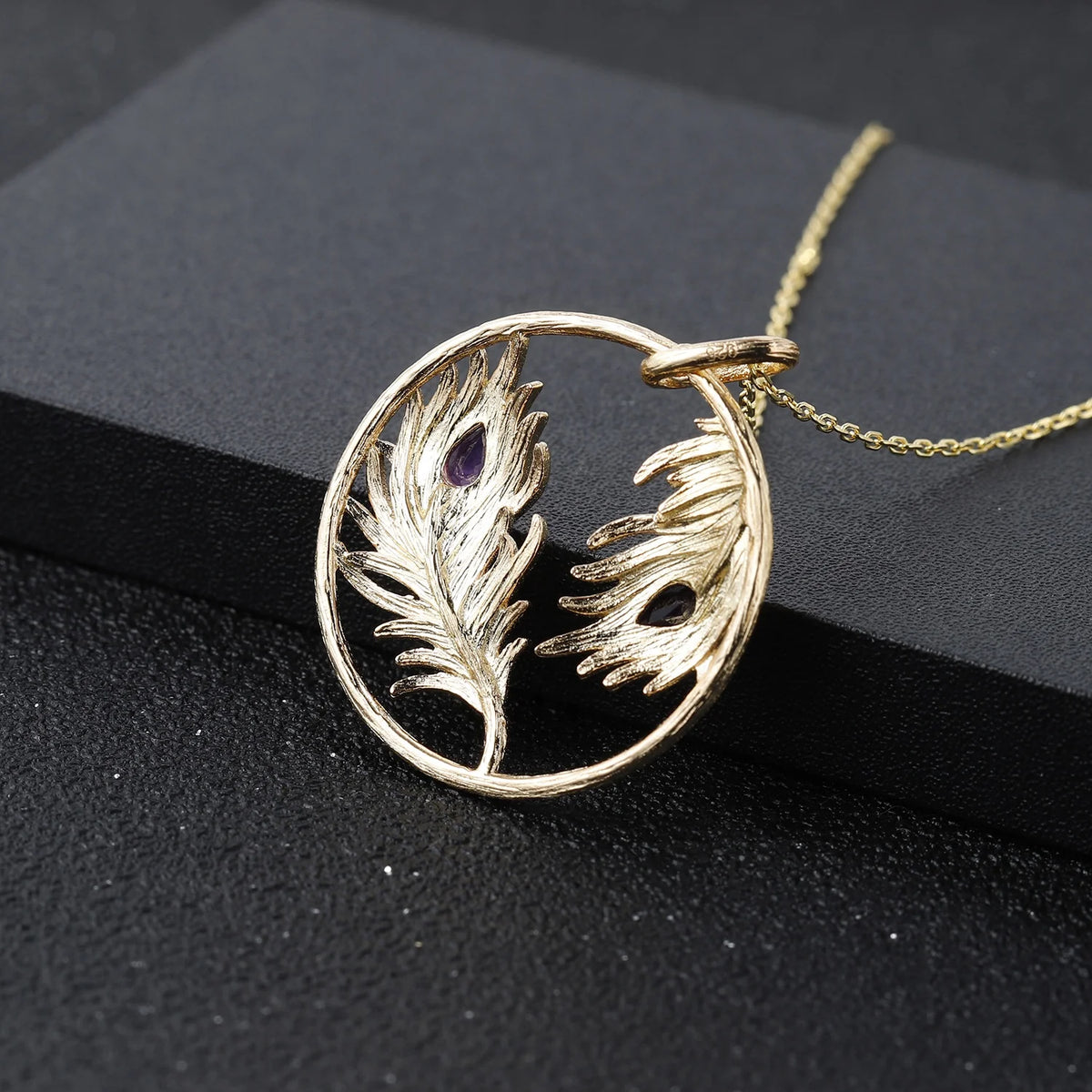 ArtistA Abiding Multiple-Style Available 925 Sterling Silver Gold Plated Filigree Craftsmanship Natural Amethyst Pendant Choker Necklace