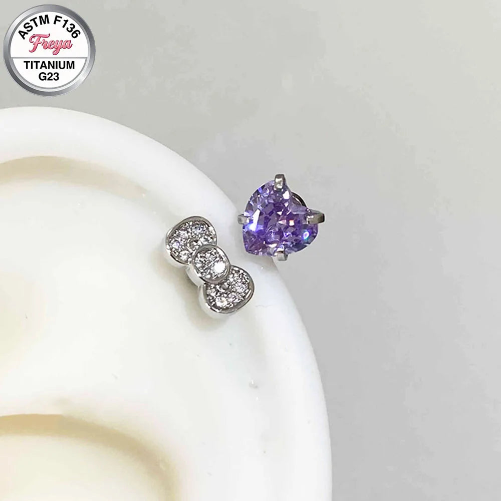 S&S ASTM F136 Titanium Zircon Stud Earrings | Rosette & Heart | 3 Designs