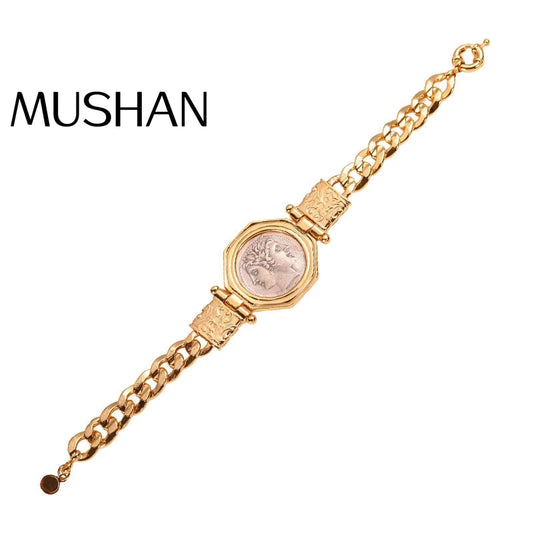 MuShan Jewelry Factory a New Aged 925 Sterling Silver Bracelet Featuring the Ancient Greek Double-faced Door God Janus for Women