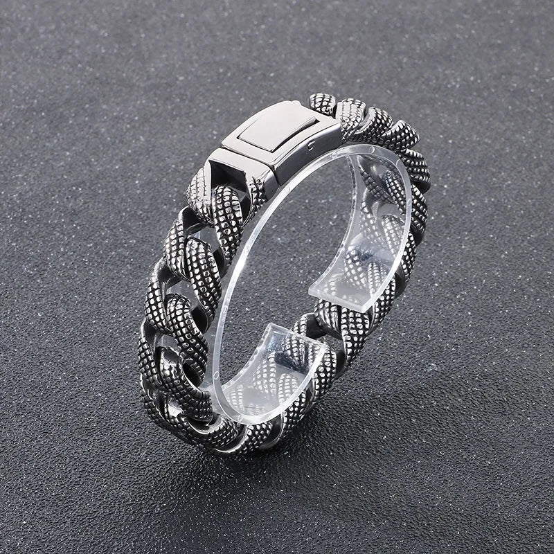 KALEN Gothic Fine Jewelry Fashion Bracelets Men Stainless Steel Tire Mark Cuban Links Bracelet Bangle