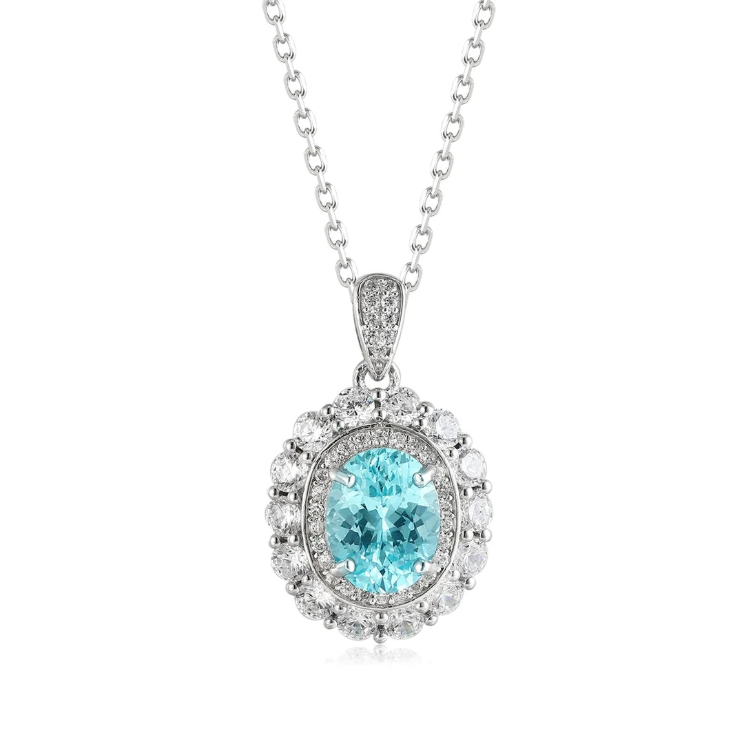 Gemfiori Anster 925 Sterling Silver High-quality Cultivated Paraiba Necklace - Suitable for Parties or As a Gift