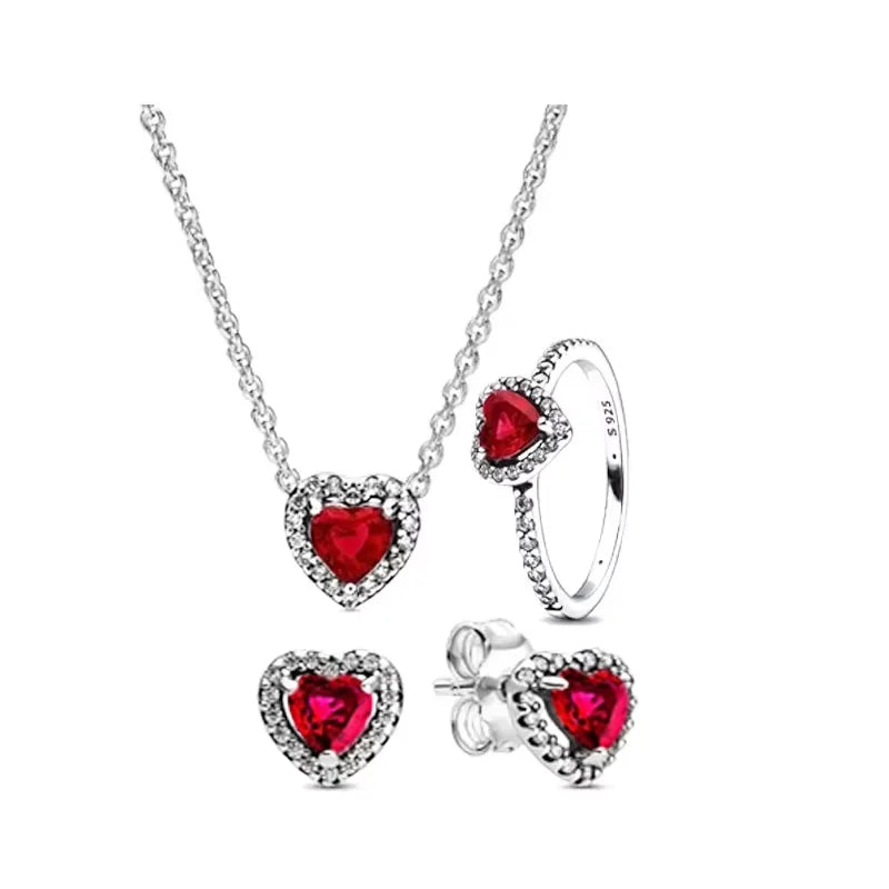 ArtistA High Quality 925 Silver Heart-shaped Multi-color Crystal Luxury Necklace Earrings Rings and Chains Set Fashionable Jewelry Gift