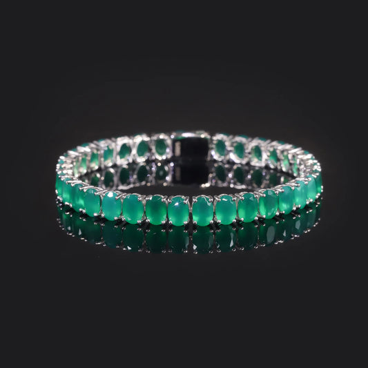 Gemfiori Abiding Opulent Glaring Custom 3x4mm 4x5mm 4x6mm 5x7mm Oval Cut Natural Green Agate 925 Silver Oval Chrysoprase Tennis Bracelet