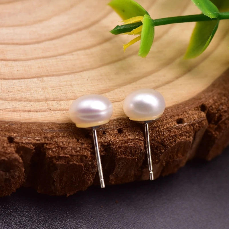 Fresh Water Small Pearl Stud Earrings for Daughter Girls Party Women Minimalism 925 Sterling Silver Jewelry
