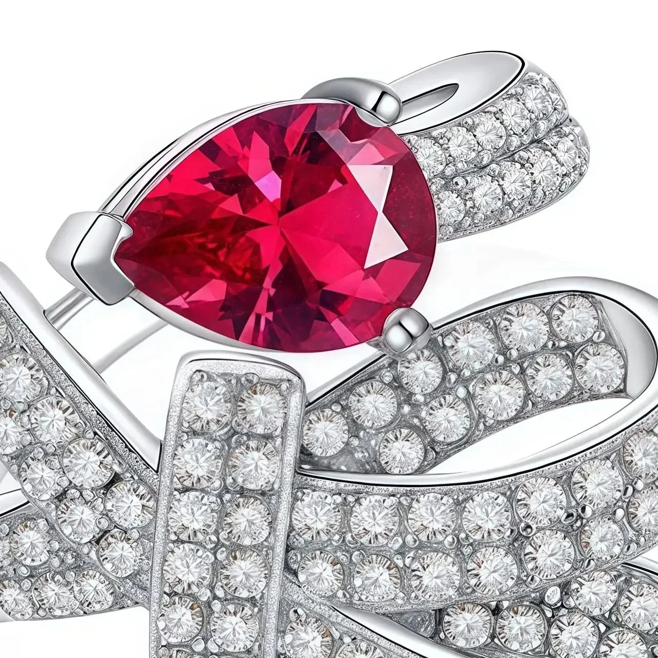 MUSHAN Jewelry Factory 1ct Water Drop Ruby Lab Grown Gemstones Diamond Rings Women Adjustable Opening 925 Sterling Silver Ring