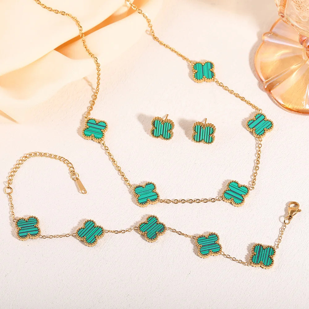 S&S Four-Leaf Clover Necklace, Earring & Bracelet Set – Collection