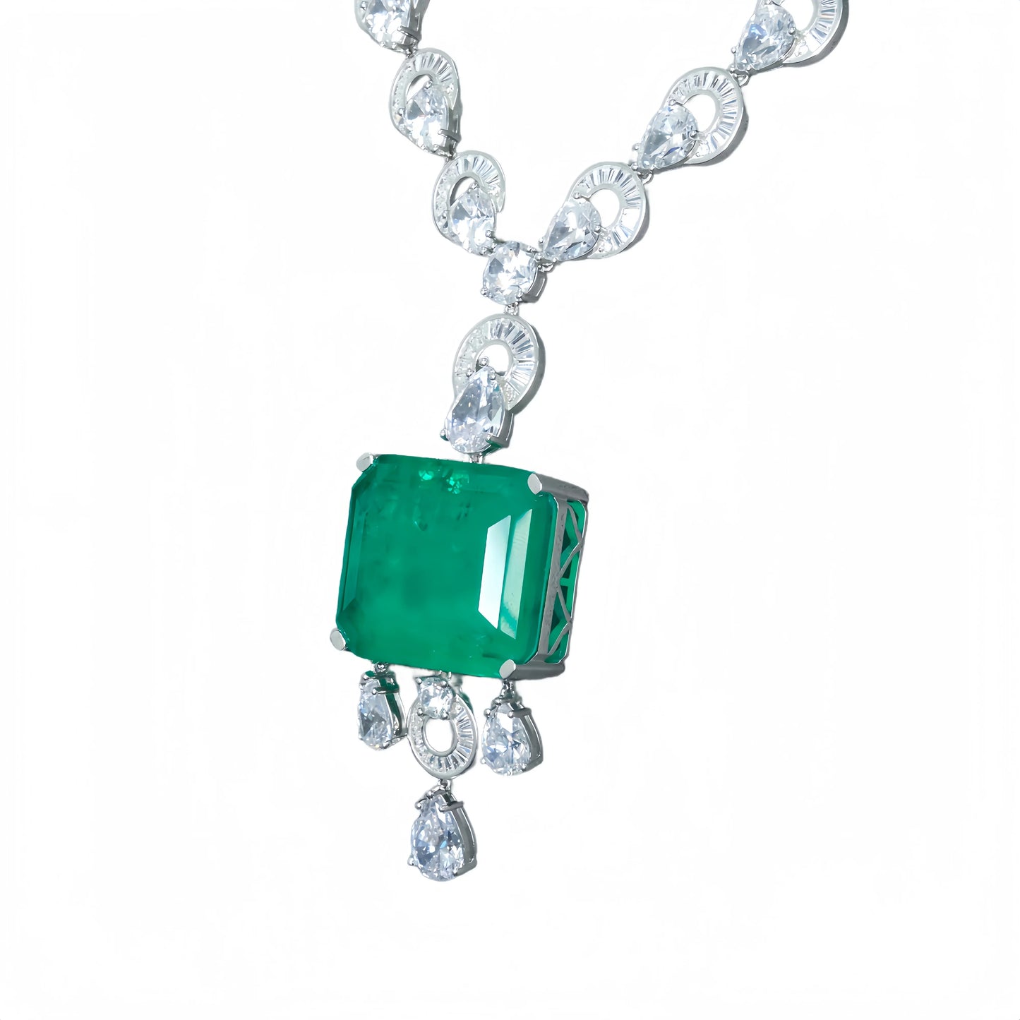 MUSHAN Jewelry Factory High Carbon Diamond and Musa Green Stone Pendant Necklace 925 Sterling Silver Jewelry Necklaces for Women