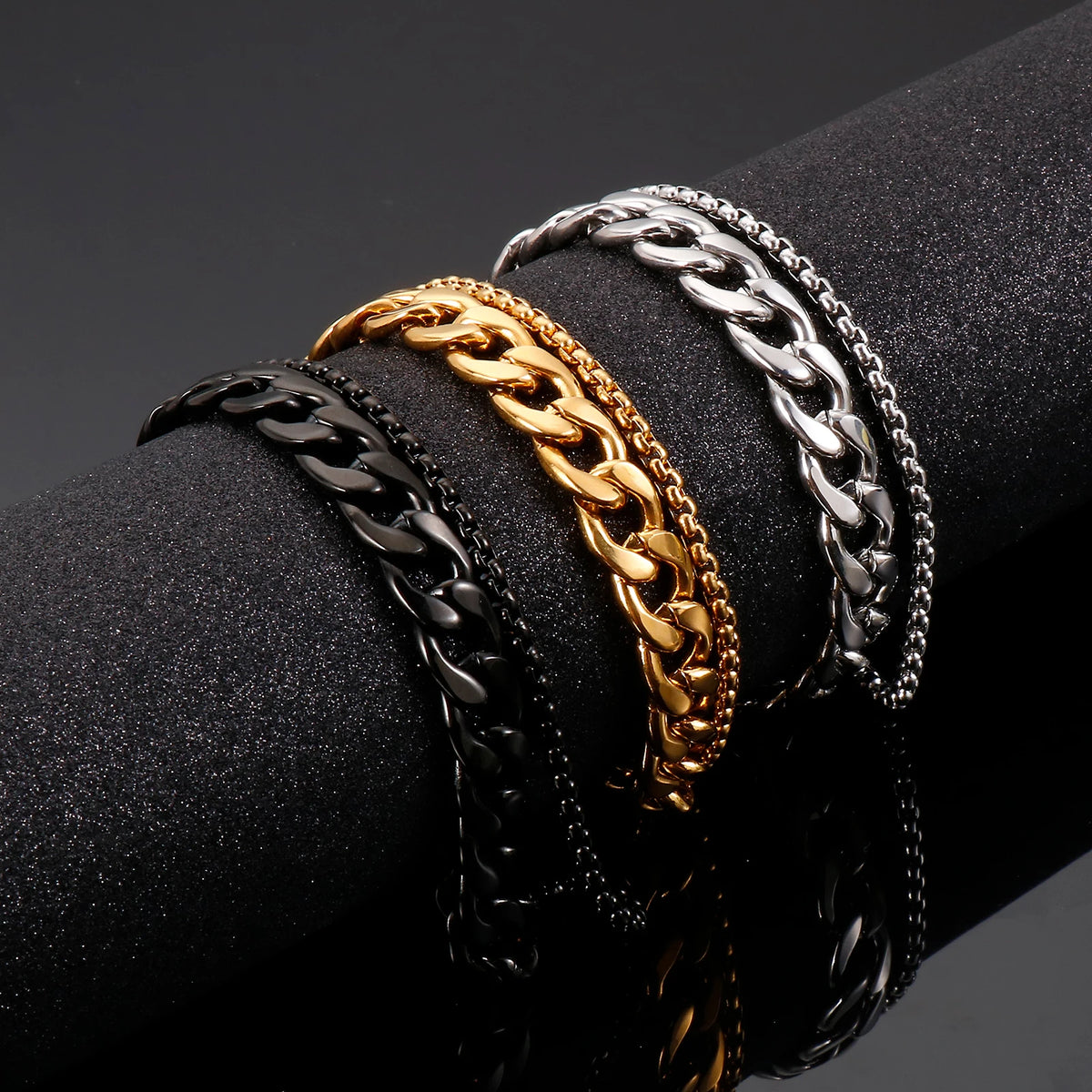 VIKING Double Chain Bracelet – 316L Stainless Steel Men's Multi-Finish Bangle