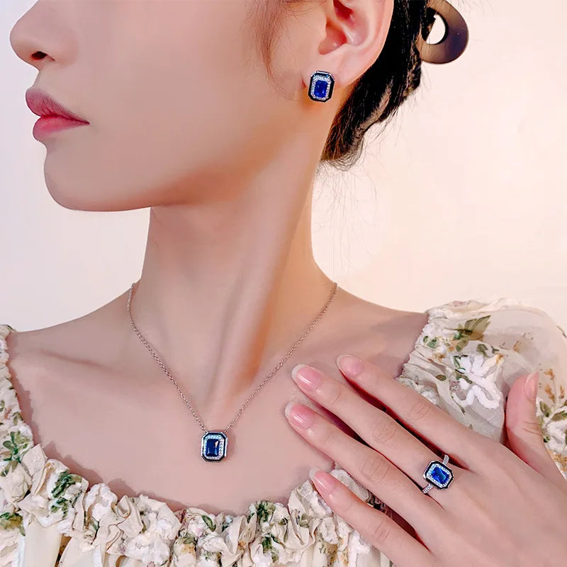 Gemfiori Jewelry Set for Women Summer New Light Luxury Temperament Niche Design Haibao Blue Small Sugar Pendant Jewelry Set