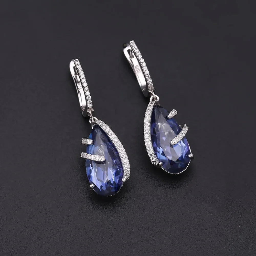 ArtistA Abiding Designer Internationally Trendy Styles Classic Big Blue Lolite Mystic Quartz Gemstone 925 Silver Ring Earring Necklace
