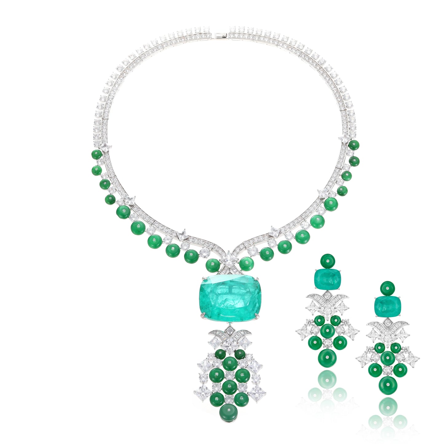 Women's High-end Red and Green Evening High-end Jewelry Set Inlaid with Zircon, Durable Brass Material, Non Oxidizing Banquet