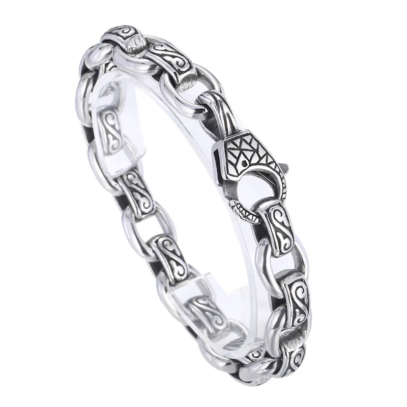 KALEN Men Stainless Steel Oval Links Bracelets With Vintage Patterns