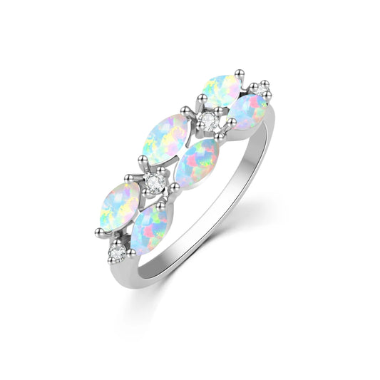 Ellipse Opal Twisted Ring | Iridescent Gem Inlay Band | Nature-Inspired Fashion Jewelry for Women Trendy Wear