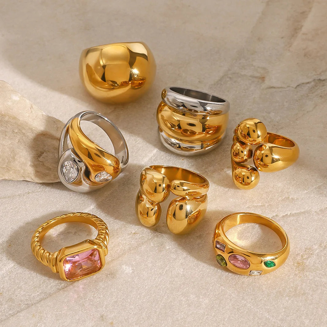 S&S Zircon Geometric Statement Ring | 18K Gold Plated | S&S