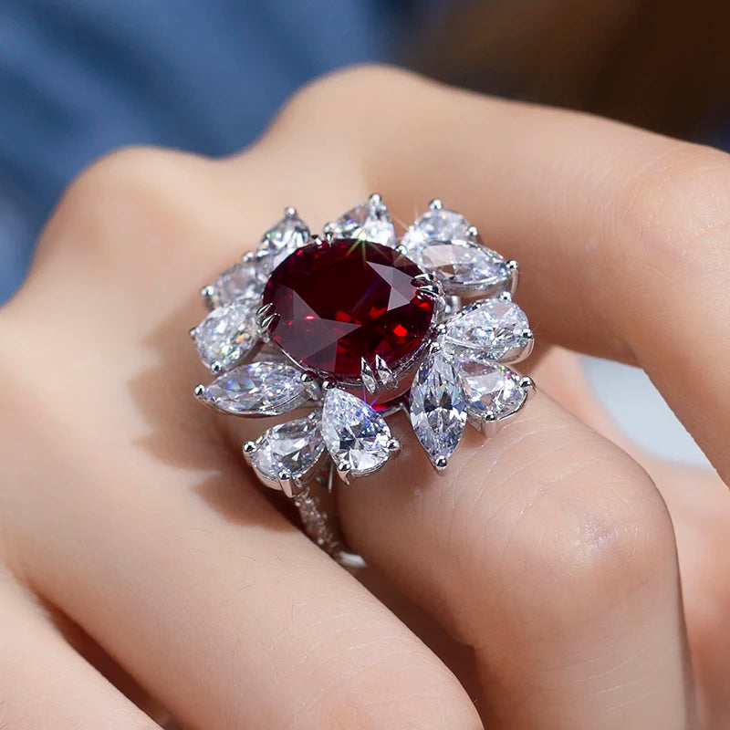 Messi Jewelry MSR-953 Lab Created Ruby  S925  Oval Ring Fashion Design Engagement Ring  Wedding Band Classic Diamond Gift Band