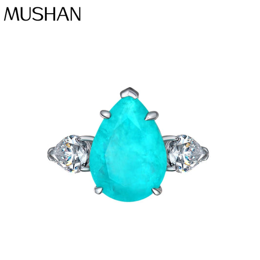 MuShan Jewelry Factory New Style of 10*14 Synthetic Paraiba Ring With Silver Plating and White Gold 6 Carats
