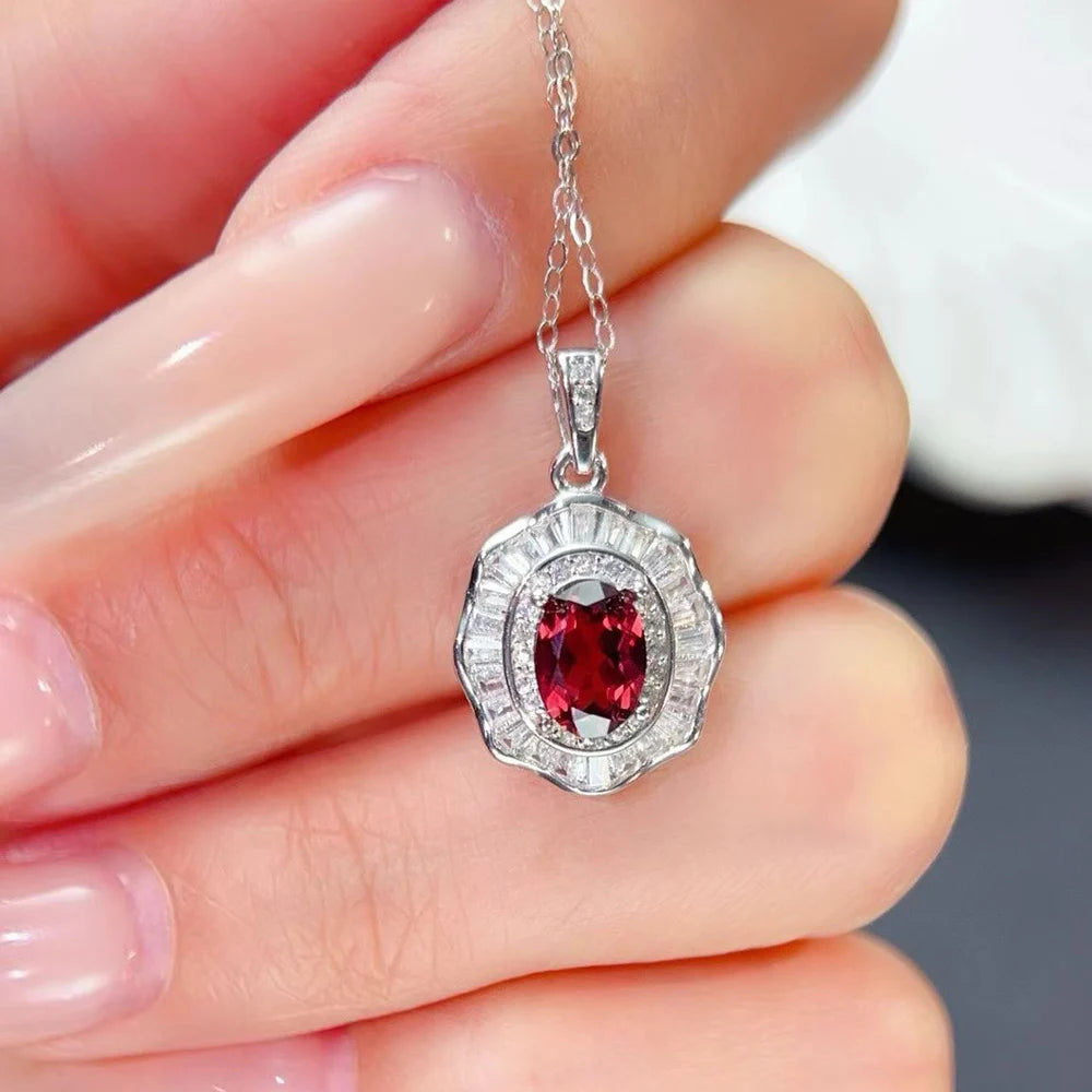 Gioiellieri Natural Garnet Pendant Necklace 925 Sterling Silver Rhodium Plated Luxury Jewelry for Trendy Engagement Anniversary Party Gifts