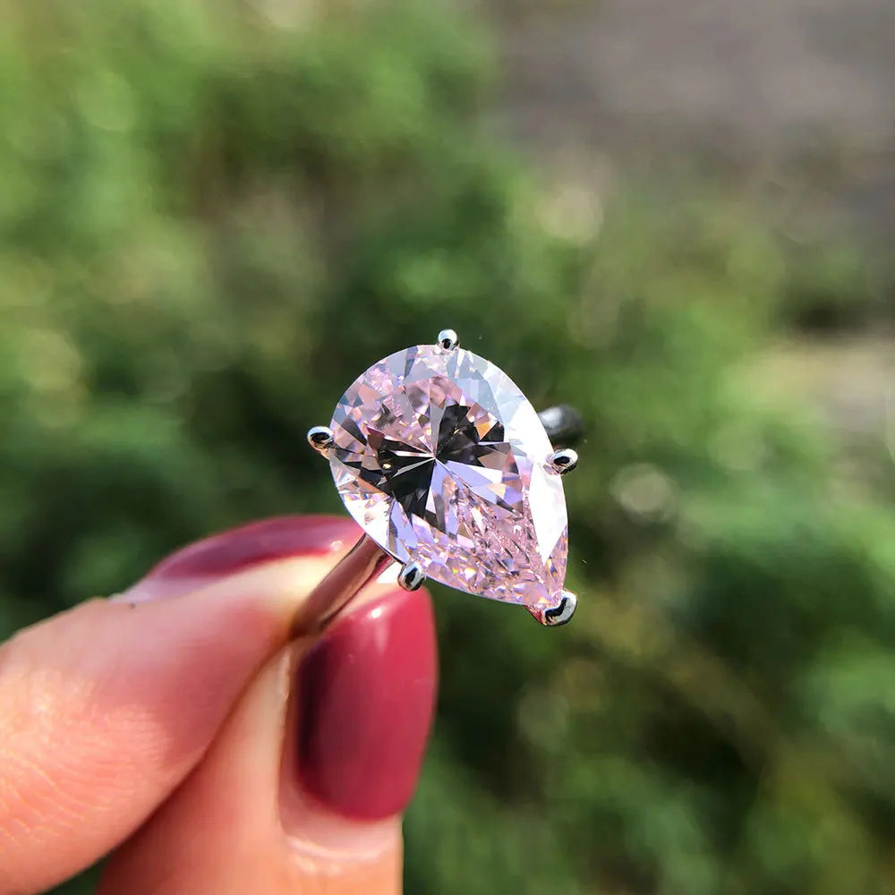 MuShan Jewelry Factory European and American 925 Silver 4.5ct Diamond Ring Yellow High Carbon Diamond Teardrop Shaped 10*14 Ring