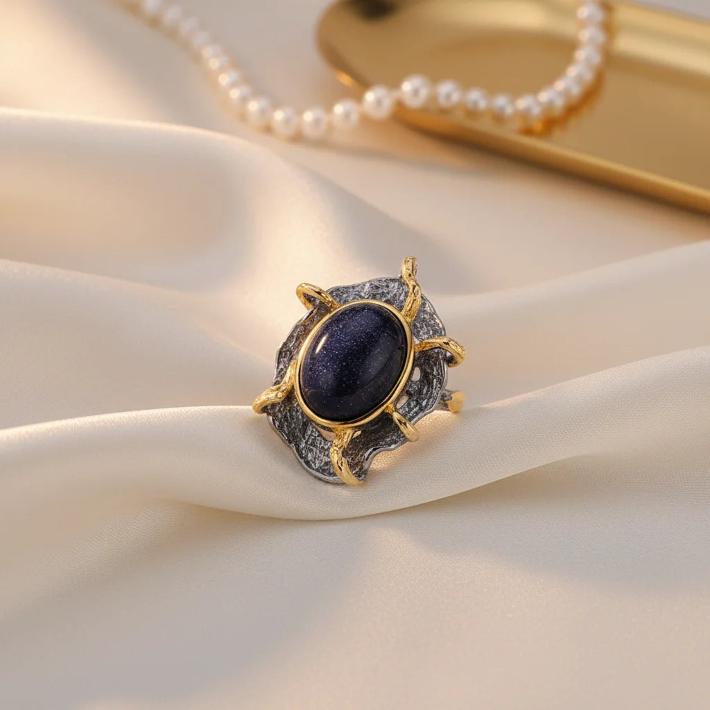 Antique Style Recycled Royal Blue Lab 18K Gold Plated Cz Ring 925 Sterling Silver Ring Wholesale Jewlery/jewelry  Rings Stone