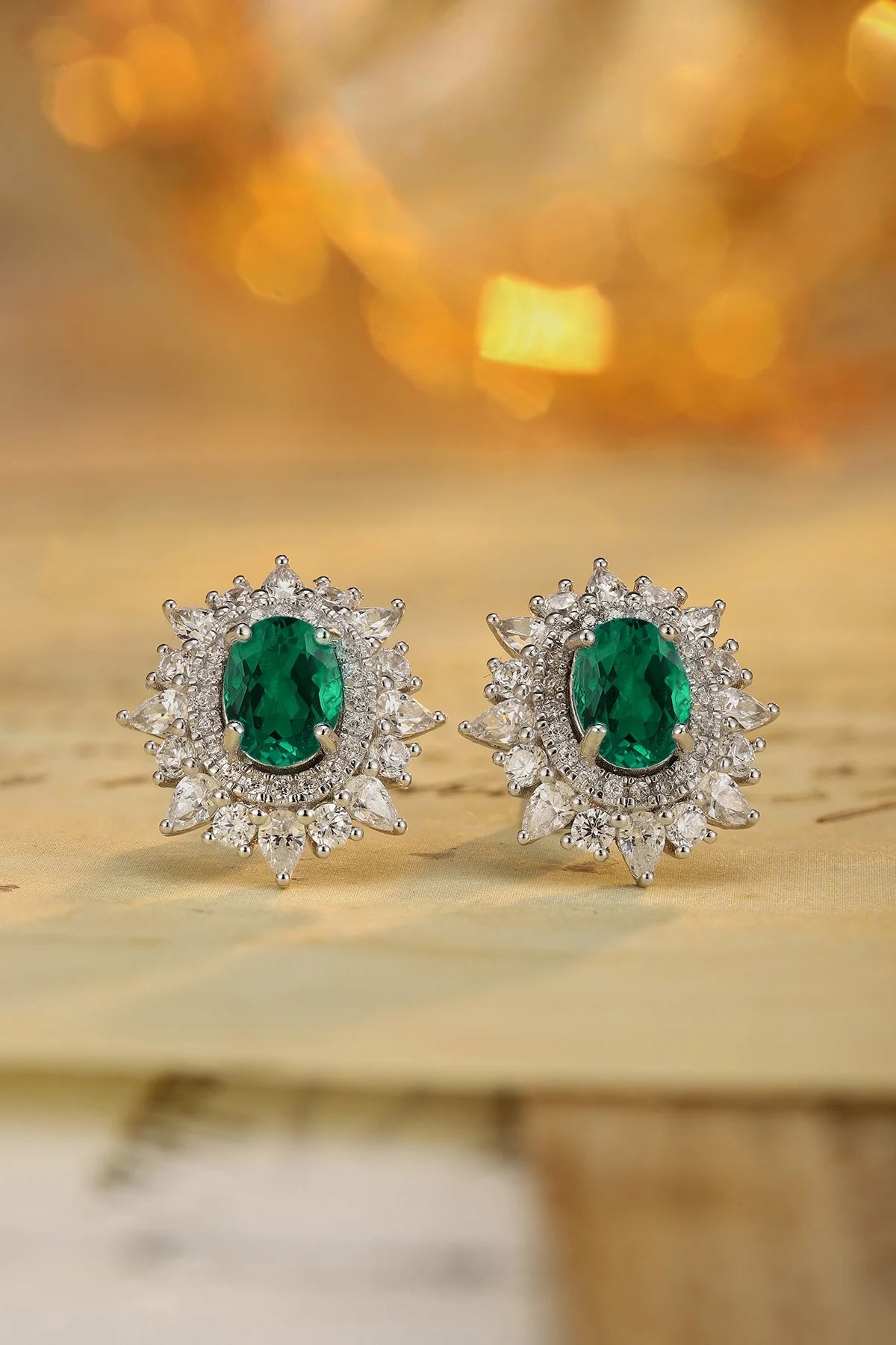 Gemfiori Oval Shape Vintage Lab Grown Emerald Drop Earrings 925 Sterling Silver Rhodium Plated Gift Jewelry