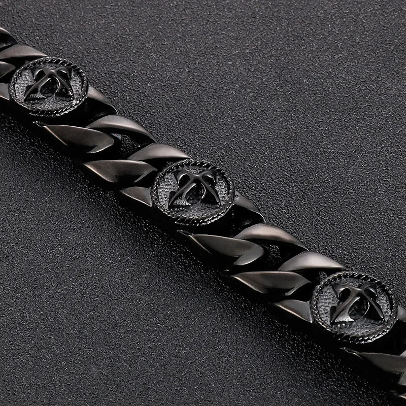 VIKING Mens Punk Arrow Cross Link Bracelet – Black Stainless Steel
