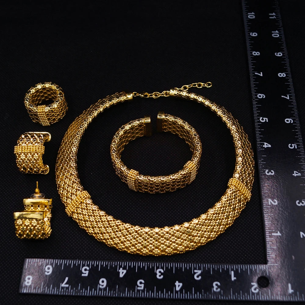 Zhuerrui Italian Jewelry Set Brazilian Gold Plated Brass Jewelry Sets Wedding Party Necklace Bracelet Earrings Ring Jewellery
