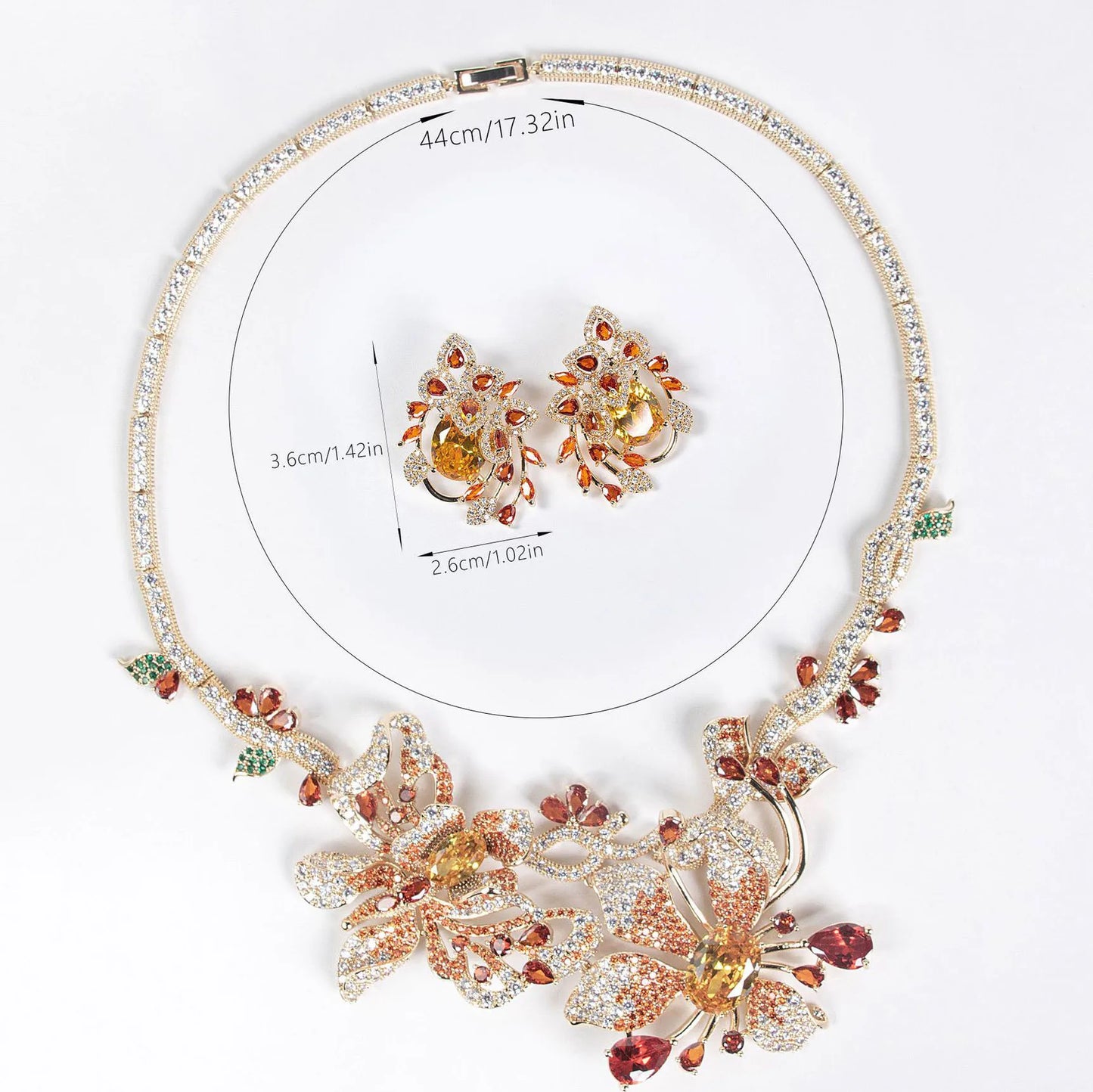 Dubai Jewelry Set for Women African Luxury Butterfly Flower Shiny Cubic Zirconia Necklace Earring 2pcs Jewelry Sets