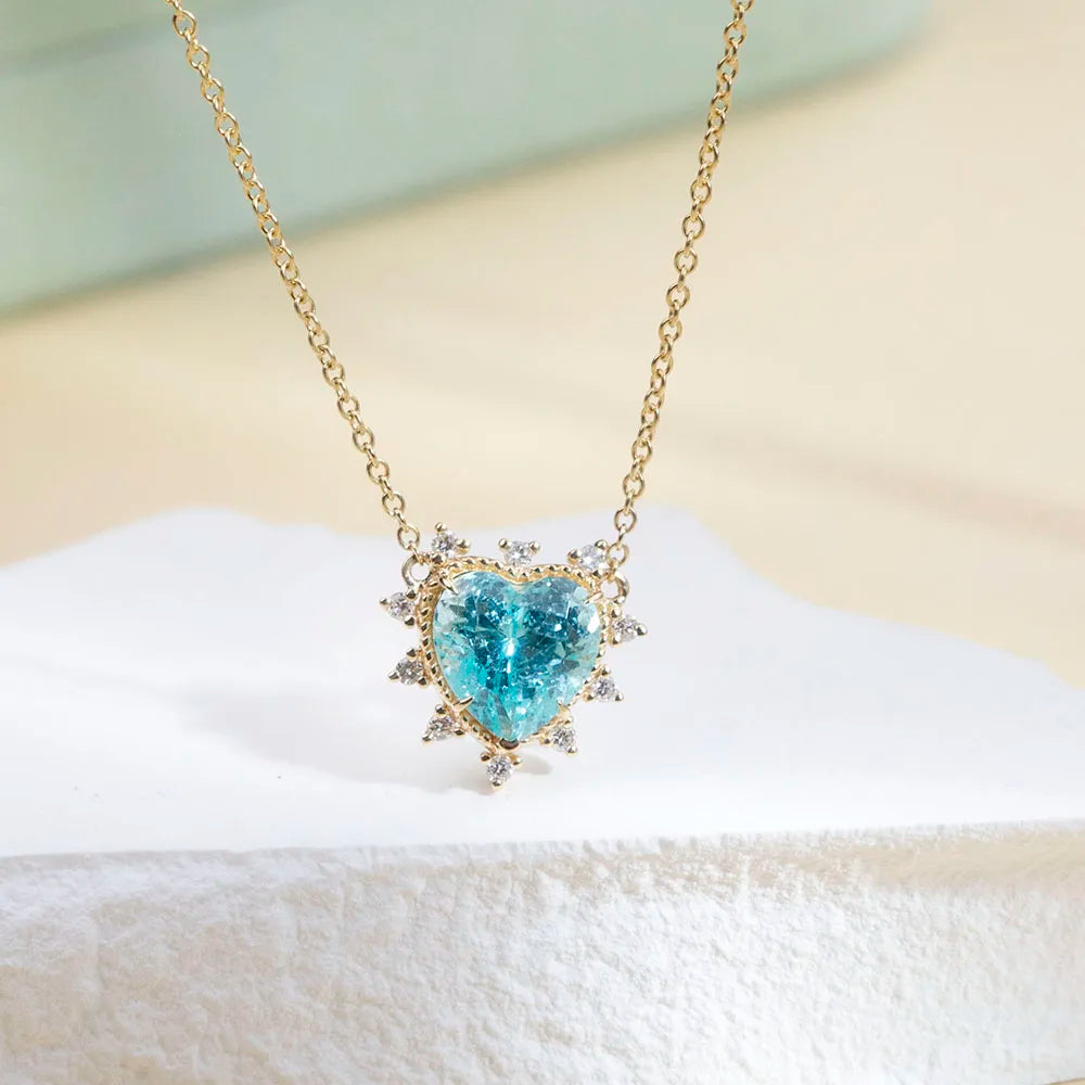 Custom Fine Jewelry MSN-913 18K Yellow Gold Necklace Chain Heart Shape Lab Grown Gemstone Necklace