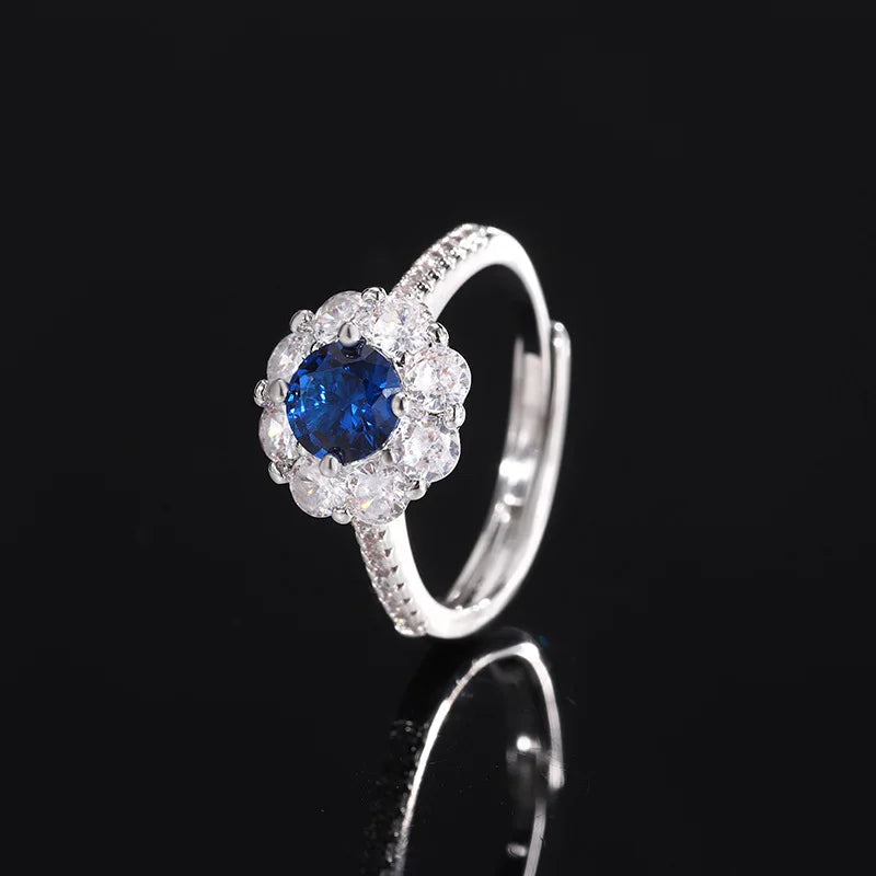 Gemfiori Korean Jewelry Natural Blue Zircon Pendant Egg Shaped Flower Fresh Sweet and Fashionable Set