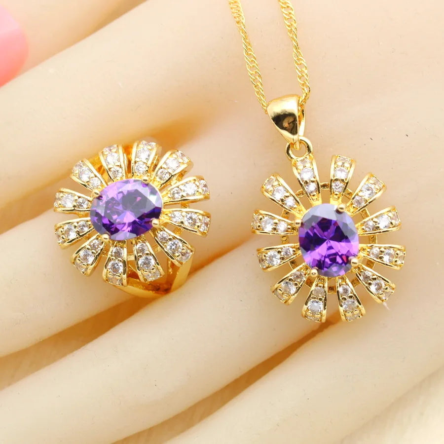 XOTICA 18k Gold Jewellery Set for Ladies Zircon Earrings Necklace Pendant Ring Bracelet Gift for Wedding Occasions