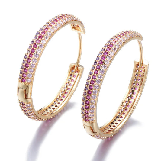 S&S Rainbow Double-Sided CZ Huggie Hoop Earrings – Gold & Black Gun Plated – Collection