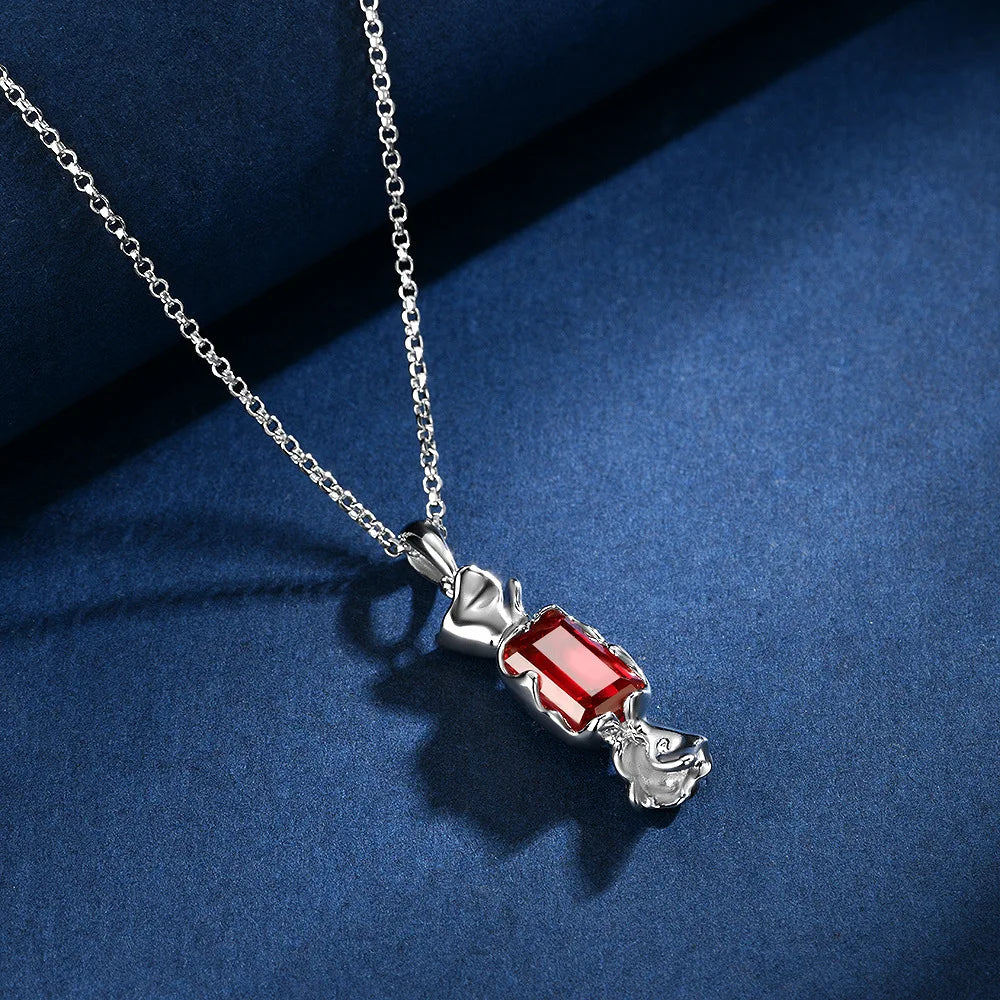 MUSHAN Jewelry Factory New Model S925 Silver Rectangular 6*9 Lab Grown Ruby 1.3ct Exquisite and Fashionable Bright Red Necklace