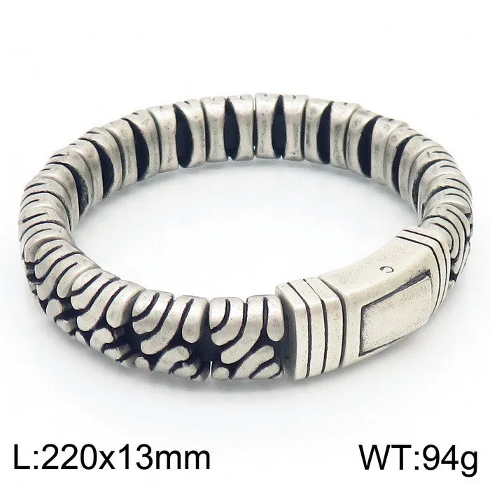 KALEN Men Retro 220mm Matte/Polished Stainless Steel&Leather Links Bracelet