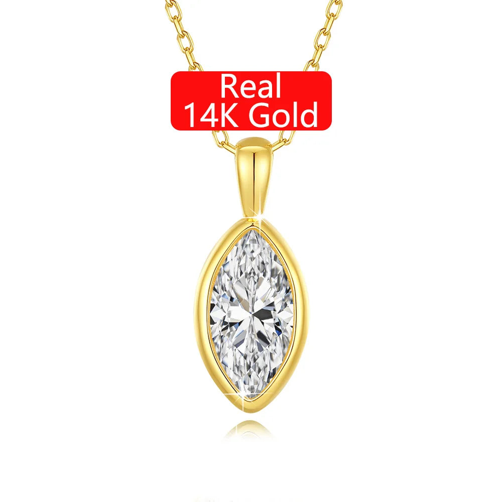 Gioiellieri Luxury Gift True 14K Gold Women's Classic Bezel Setting Design 1ct 2ct Marquis Cut Moissanite Diamond Pendant