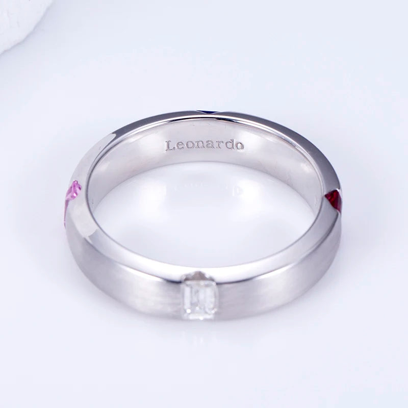 Gemfiori MSR-1509 PT950 Luxury Wedding Ban Ring Emerald Cut Lab Sapphire Stones Lab Grown Diamond Ring