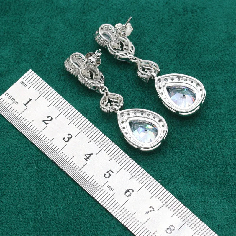 XOTICA Women's Vintage Silver Jewelry Set White Zircon Bracelet Earrings Necklace Pendant Ring for Halloween Christmas Gift