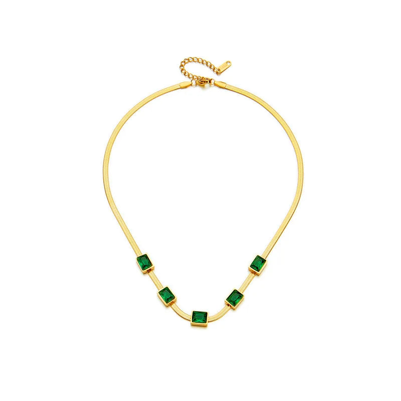 Gold Chain & Green Crystal Necklace & Bracelet Jewellery Set | Colour-Pop Luxury Fashion Set