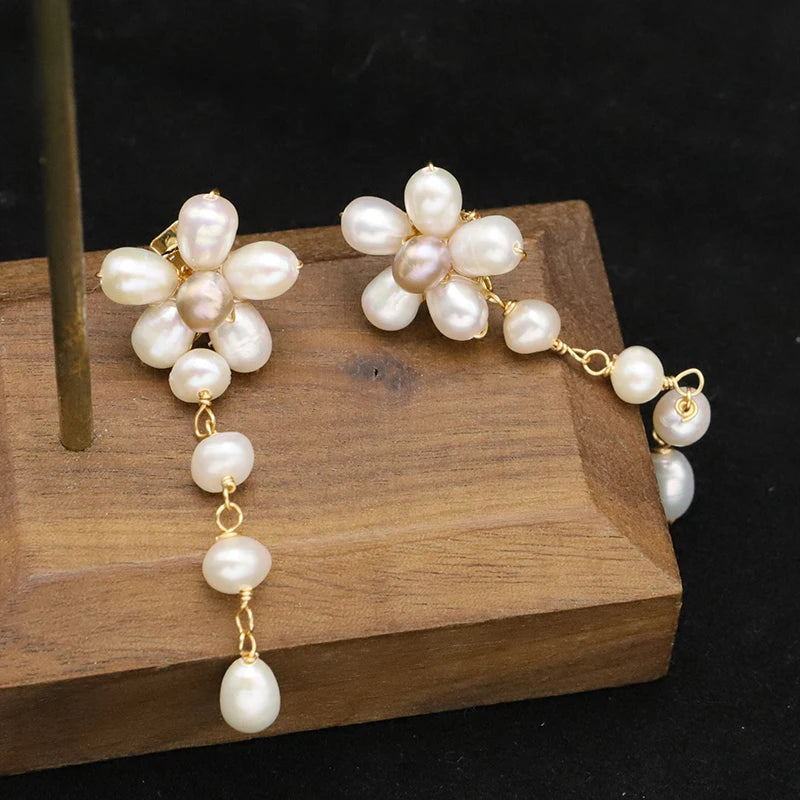New Jewelry Natural Pearl Drop Earrings 18K Gold Plated Jewelry Korean Designer Jewelry Flower Earrings for Women Wholesale Bulk